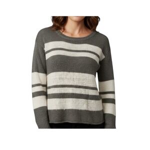 Wet Seal Womens Gray White Striped Knit Scoop Neck Sweater Large